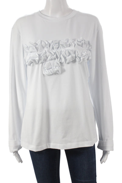 Meimeij Women Jersey T-Shirt White Long Sleeve Crew Neck 94% Cotton Size 42