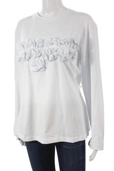 Meimeij Women Jersey T-Shirt White Long Sleeve Crew Neck 94% Cotton Size 42