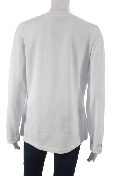 Meimeij Women Jersey T-Shirt White Long Sleeve Crew Neck 94% Cotton Size 42