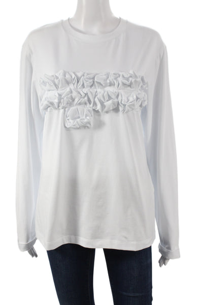 Meimeij Women White Jersey T-Shirt Cotton Long Sleeve Crew Neck Size 48