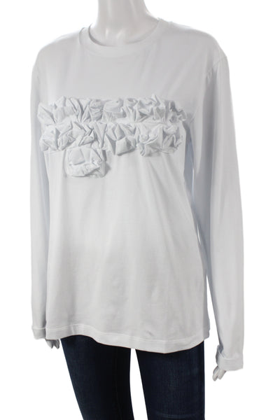 Meimeij Women White Jersey T-Shirt Cotton Long Sleeve Crew Neck Size 48