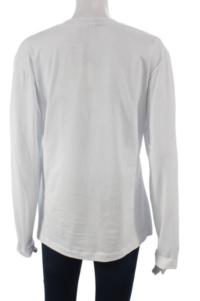 Meimeij Women White Jersey T-Shirt Cotton Long Sleeve Crew Neck Size 48