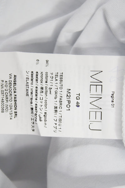 Meimeij Women White Jersey T-Shirt Cotton Long Sleeve Crew Neck Size 48