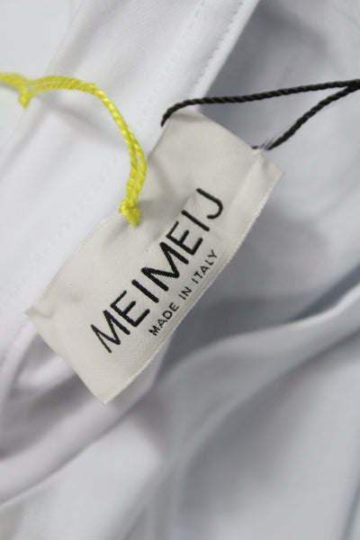 Meimeij Women White Jersey T-Shirt Cotton Long Sleeve Crew Neck Size 48