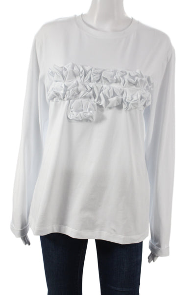 Meimeij Womens Jersey T-Shirt White Crew Neck Long Sleeve Size 44