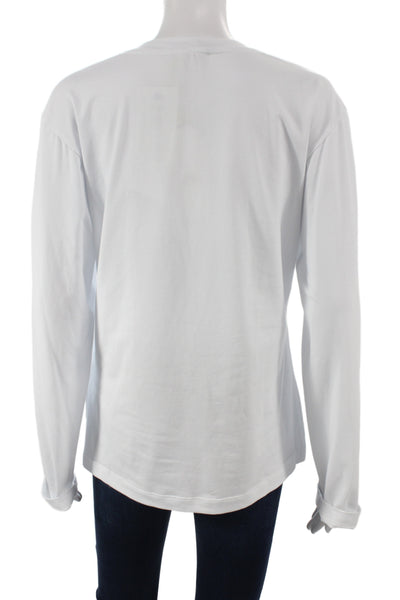 Meimeij Womens Jersey T-Shirt White Crew Neck Long Sleeve Size 44