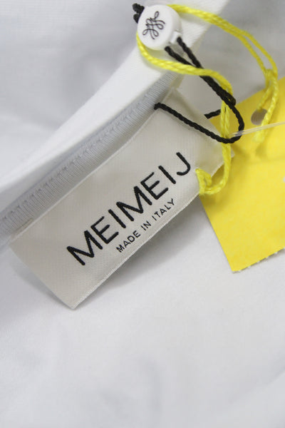 Meimeij Womens Jersey T-Shirt White Crew Neck Long Sleeve Size 44