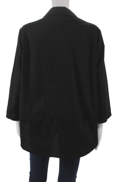 Renuar Women Tunic Black Collared Button-Up 3/4 Sleeve Size L