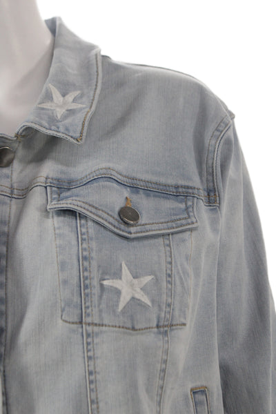 Renuar Women Basic Jacket Blue Button Long Sleeve Stars 54% Cotton Size 2XL