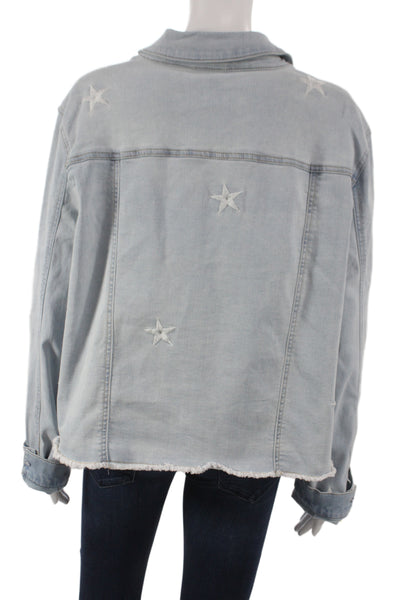 Renuar Women Basic Jacket Blue Button Long Sleeve Stars 54% Cotton Size 2XL