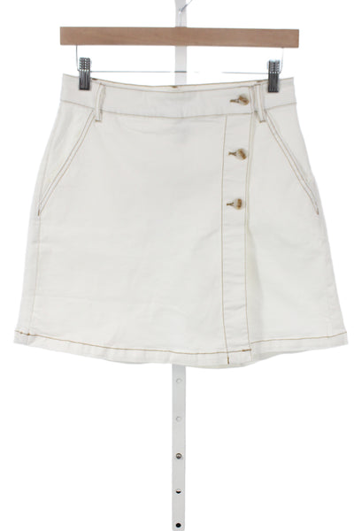 Renuar Women Mini Skort White Button Cotton Casual Size M