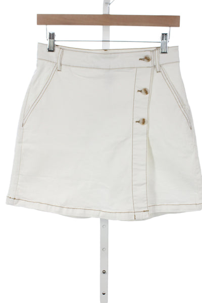 Renuar Women White Cotton Skort Mini Button Front Casual Size L