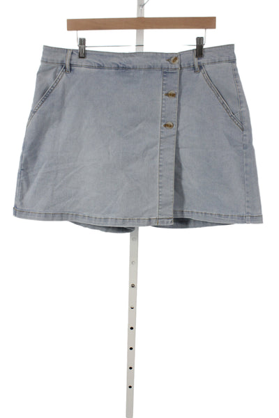Renuar Women Blue Mini Skort Button Front Cotton Casual Size XL
