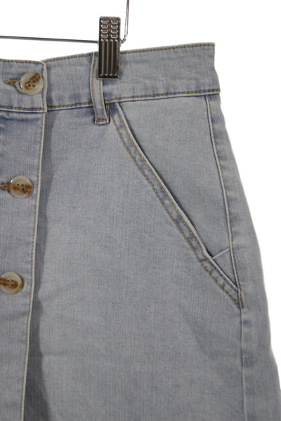 Renuar Women Blue Mini Skort Button Front Cotton Casual Size XL