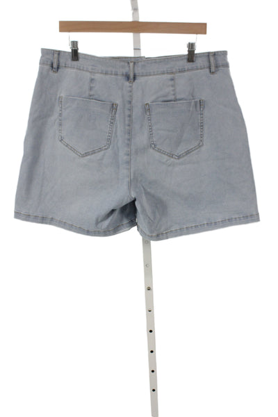 Renuar Women Blue Mini Skort Button Front Cotton Casual Size XL
