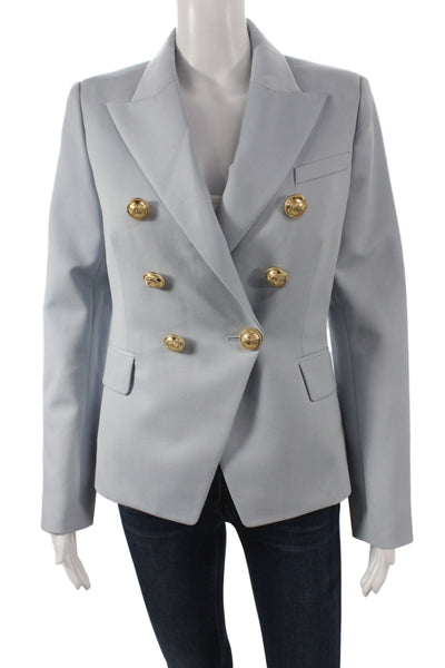 Balmain Womens Military Jacket Blue Wool Button Long Sleeve Size S