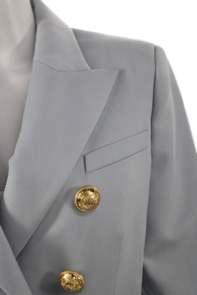 Balmain Womens Military Jacket Blue Wool Button Long Sleeve Size S