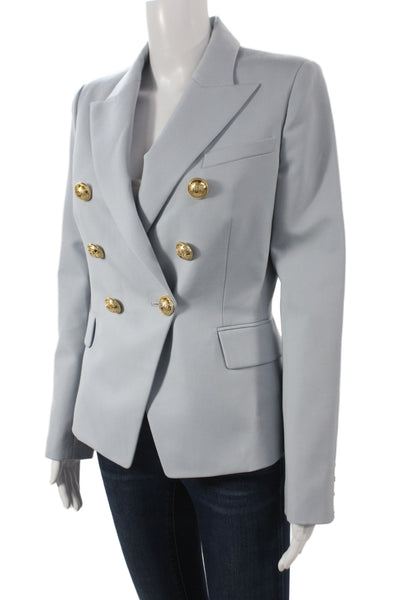 Balmain Womens Military Jacket Blue Wool Button Long Sleeve Size S