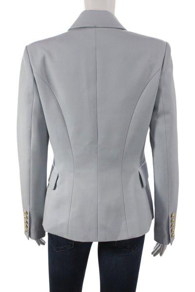 Balmain Womens Military Jacket Blue Wool Button Long Sleeve Size S
