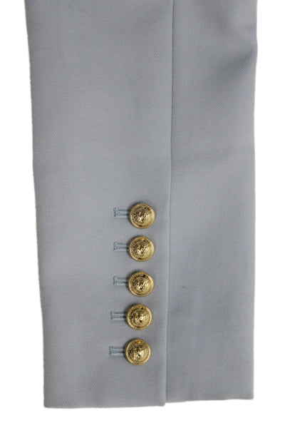 Balmain Womens Military Jacket Blue Wool Button Long Sleeve Size S