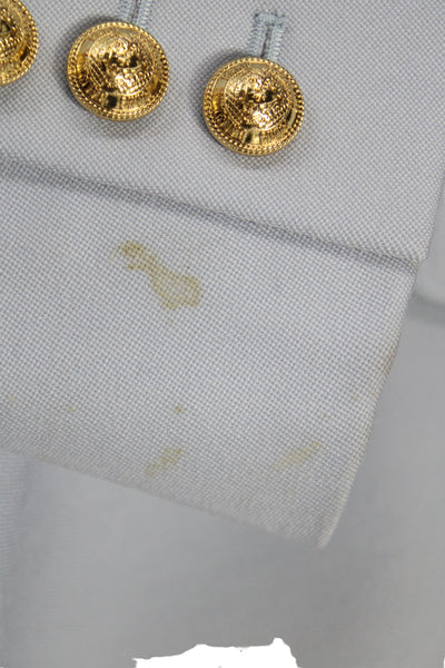 Balmain Womens Military Jacket Blue Wool Button Long Sleeve Size S