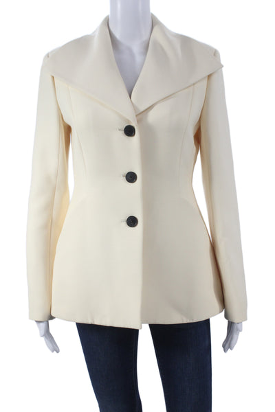Christian Dior Women Ivory Wool Basic Jacket Button Long Sleeve Size S