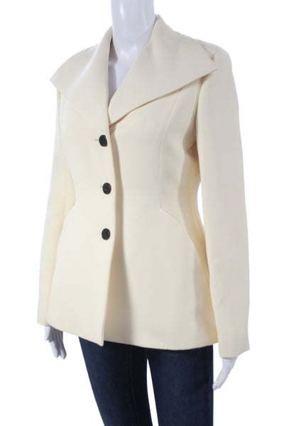 Christian Dior Women Ivory Wool Basic Jacket Button Long Sleeve Size S