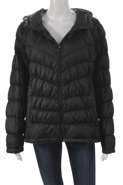 Michael Michael Kors Women Black Nylon Puffer Jacket Zip Closure Size L