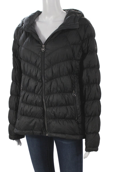 Michael Michael Kors Women Black Nylon Puffer Jacket Zip Closure Size L