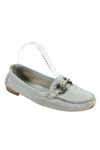 Ferragamo Womens Leather Silver Buckle Loafer Shoes Light Blue Size 9