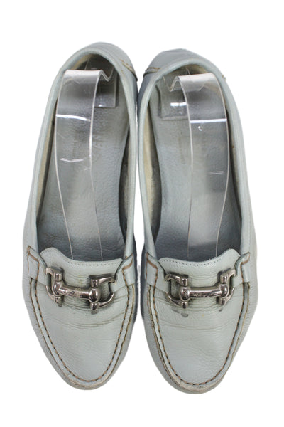 Ferragamo Womens Leather Silver Buckle Loafer Shoes Light Blue Size 9