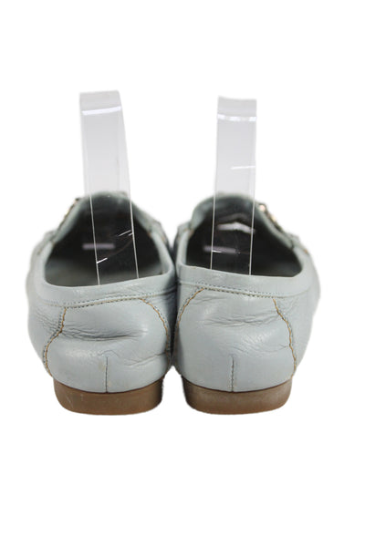 Ferragamo Womens Leather Silver Buckle Loafer Shoes Light Blue Size 9