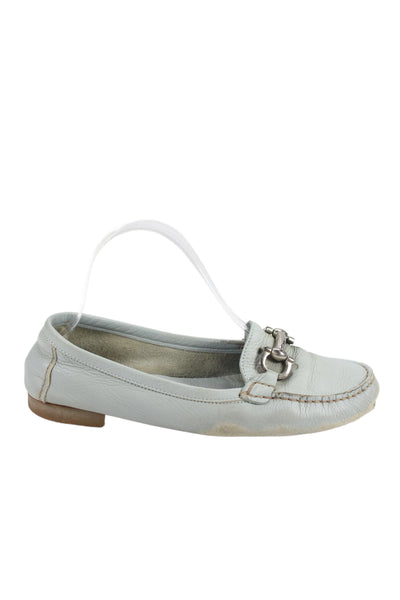 Ferragamo Womens Leather Silver Buckle Loafer Shoes Light Blue Size 9