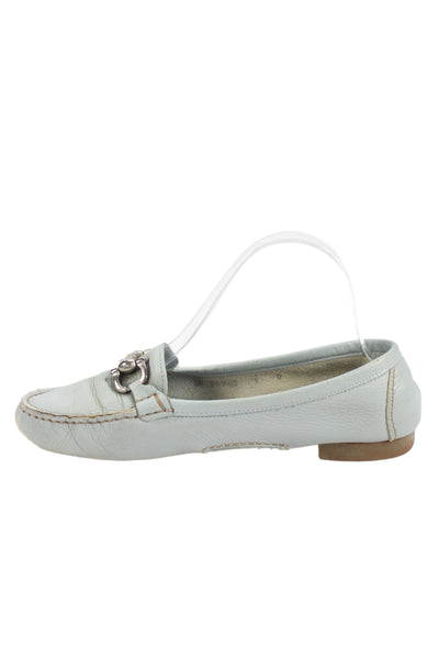 Ferragamo Womens Leather Silver Buckle Loafer Shoes Light Blue Size 9