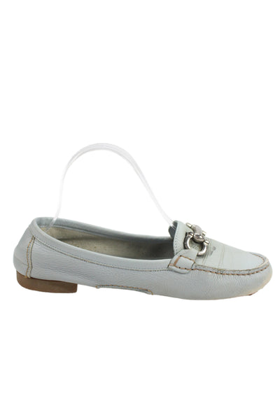 Ferragamo Womens Leather Silver Buckle Loafer Shoes Light Blue Size 9
