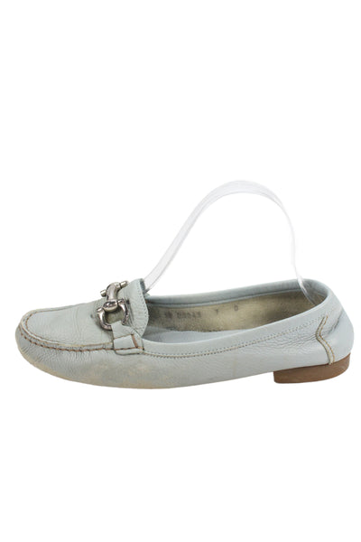 Ferragamo Womens Leather Silver Buckle Loafer Shoes Light Blue Size 9