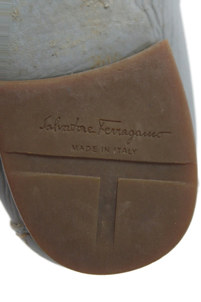 Ferragamo Womens Leather Silver Buckle Loafer Shoes Light Blue Size 9