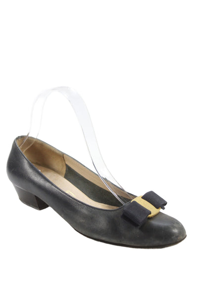 Salvatore Ferragamo Womens Leather Vara Pump Kitten Heels Black Size 9