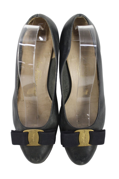 Salvatore Ferragamo Womens Leather Vara Pump Kitten Heels Black Size 9