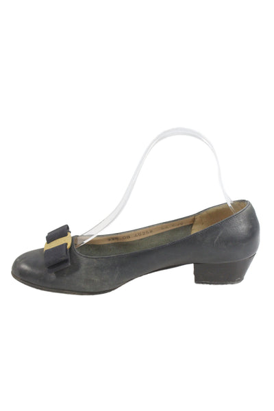 Salvatore Ferragamo Womens Leather Vara Pump Kitten Heels Black Size 9