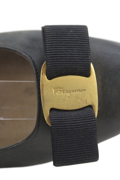 Salvatore Ferragamo Womens Leather Vara Pump Kitten Heels Black Size 9