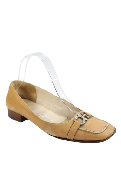 Salvatore Ferragamo Women Leather Buckle Kitten Heels Brown Size 10