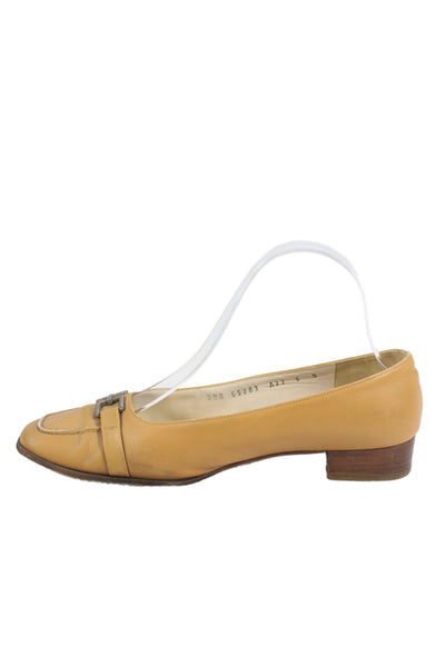 Salvatore Ferragamo Women Leather Buckle Kitten Heels Brown Size 10