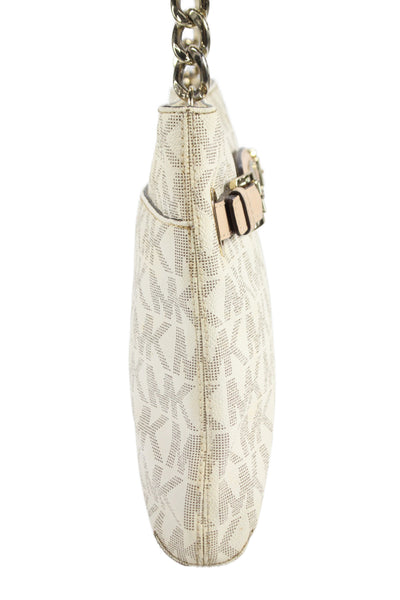 Michael Kors Womens Leather Signature Logo Crossbody Handbag  White Gold