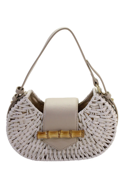 J. Mclaughlin Womens Wicker Hobo Flap Closure Handbag Beige