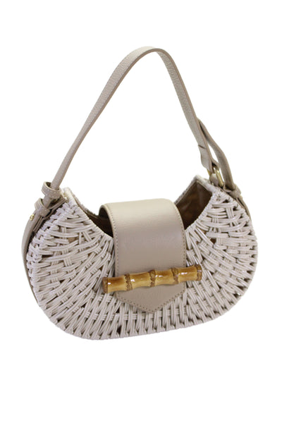 J. Mclaughlin Womens Wicker Hobo Flap Closure Handbag Beige