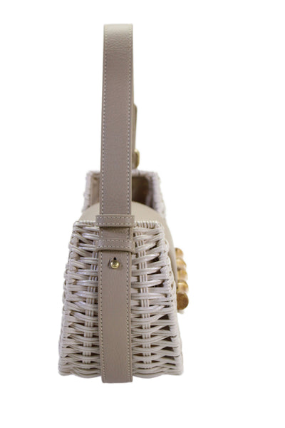 J. Mclaughlin Womens Wicker Hobo Flap Closure Handbag Beige