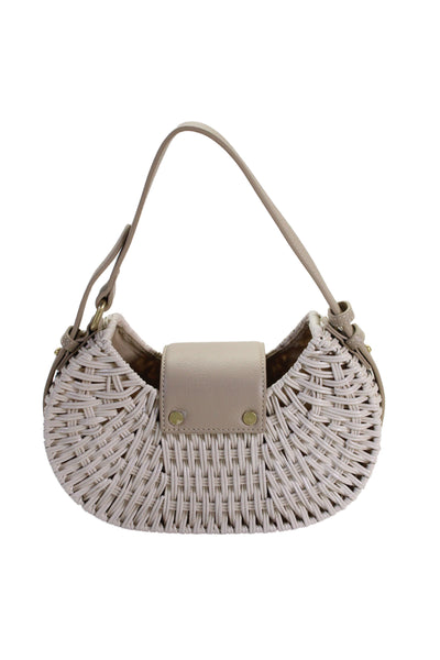 J. Mclaughlin Womens Wicker Hobo Flap Closure Handbag Beige