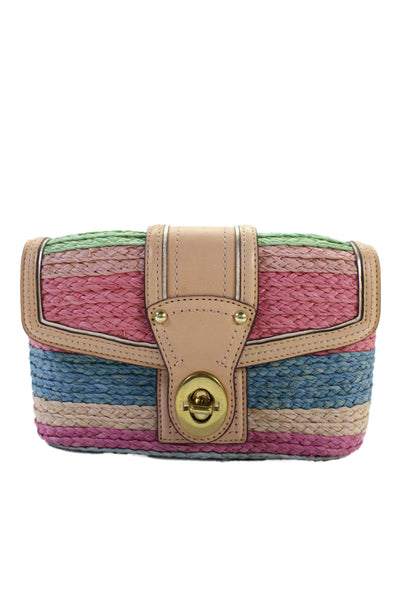 Coach Womens Hamptons Limited Edition Straw Wristlet Handbag Multicolor
