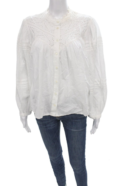 Sea New York Women Tunic Blouse White High Neck Long Sleeve Cotton Size S